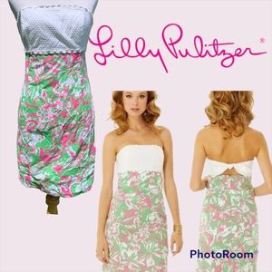 Lilly Pulitzer Franco Strapless Dress Hotty Pink Forgot My Trunks Size 2